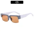 Stylish half-frame square sunglasses with grey upper frame and brown lenses for men. - C5 Gray Frame Champagne Lens