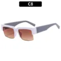 Fashion half frame square sunglasses for men, trendy gradient lens eyewear for driving fishing. - C8 White Frame Double Tea Lens