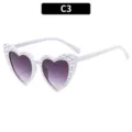 Occhiali da sole cuore strass bambini simpatico protezione UV lenti sfumate alla moda - Montatura Bianca Lente Doppia Grigia (2337) / Bianco