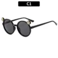 Cute kids round sunglasses with rhinestone flower ears for outdoor sun protection. - Black Frame Gray Lens (61086) / Black