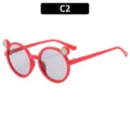 Kids red round sunglasses with rhinestone flower ears cute children sun protection glasses - Red Frame Light Gray Lens (61086) / Red