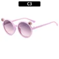 Cute pink rhinestone kids sunglasses, round frame cat ear UV protection outdoor eyewear - Purple Frame Gray Pink Lens (61086) / Purple