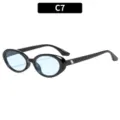 Retro oval sunglasses black frame with light blue lenses C7 stylish eyewear for men women - Black Frame Blue Lens
