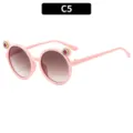 Kids round sunglasses cute pink sun glasses with rhinestone flower decoration for girls outdoor - Pink