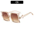 Bat sunglasses variant C6, brown gradient lenses, stylish irregular frame for women fashion. - Transparent Tea Frame Gradient Tea Lens