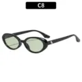 Retro oval sunglasses for men and women, black frame with light green lenses, stylish UV protection. - C8 Black Frame Green Lens