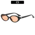 Retro oval sunglasses for men and women, black frame with peach lenses for summer sun. - C5 Black Frame Tea Pink Lens