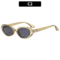 Retro oval sunglasses for men and women, stylish amber frame outdoor summer sun protection shades. - C2 Clear Tea Frame Black Gray Lens