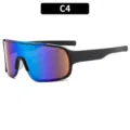 Large frame outdoor cycling sunglasses with colorful reflective lens for sports and hiking. - C4-Black Frame Green Mirror