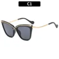 Gafas de sol de moda para mujer con diseño de ojo de gato cruzado y montura negra elegante. - Montura Negra Lentes Grises
