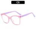 Fashion square blue light blocking glasses with pink frame and purple temples TR90 optical frame - Transparent Pink Frame / Purple Legs (C6)