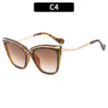Mujeres moda cruz gato ojos gafas de sol carey marron degradado elegante color C4 - C4 Montura Carey Lente Té Doble