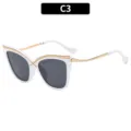 Nuevas elegantes gafas de sol de mujer ojo de gato cruz con protección UV C3 - Montura Blanca Lentes Grises