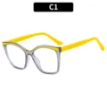 Grau gelbe quadratische TR90 Blaulichtfilter Brille Fassung, stilvolle optische Brillengestelle. - Transparent Grau Rahmen / Gelbe Bügel (C1)