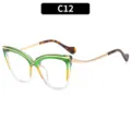Gafas graduadas estilo ojo de gato de moda con montura verde y dorada para mujer. - C12 Montura Verde Lente Clara