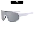 White frame shield sports cycling sunglasses C9, outdoor mountaineering UV protection - White Frame Silver Mirror