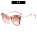 Gafas de sol mujer ojo de gato cruzadas moda lentes degradadas protección UV - C6 Montura Púrpura Rosa Lente Té Rosa