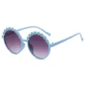 Occhiali da sole rotondi per bambini con margherite blu, montatura azzurra, protezione UV. - Montatura Blu Lenti Doppio Grigio (C2) / Blu