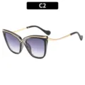 Gafas de sol de ojo de gato para mujer con lentes degradadas y montura metálica C2 - C2-Marco Gris Degradado Lente Gris Doble