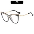 Gafas cat-eye cruzadas de moda variante C9, elegante montura negra y dorada muy elegante. - C9 Montura Degradada Gris Lente Clara