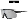 Gafas de sol deportivas de gran marco para exteriores con lentes plateadas y montura negra. - C2-Montura Negra Espejo Plateado