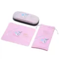 Rosa Einhorn Brillenetui Set mit Beutel und Brillentuch, süßes Cartoon Design für Kinder. - Rosa Einhorn Stil (Inklusive Etui Tasche Tuch)