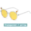 Kids transparent round sunglasses with cute yellow lenses and bunny ear decor for stylish children. - Clear Frame Yellow Lens