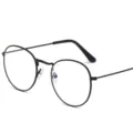 Gafas vintage de montura redonda de metal unisex lentes transparentes anti luz azul. - Marco Negro