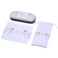 Süßes Cartoon Einhorn Brillenetui Set Hartschale Brillenbeutel Reinigungstuch - Weiß Einhorn Stil (Inklusive Etui Tasche Tuch)