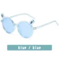 Kids Cute Bunny Ears Round Sunglasses Blue Transparent Fashion Childrens Eyewear - Transparent Blue Frame Blue Lens