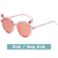 Pink cute bunny ear children round sunglasses, stylish transparent kids sun eyewear. - Amethyst