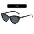 Occhiali da sole cat eye neri da donna, stile vintage retro triangolo occhiali C1 - Stile Occhio di Gatto (2104) / Montatura Nero Lucido Con Lenti Grigie