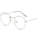 Klassische runde Metallbrille im Vintagestil, klare Brillengläser für den täglichen Gebrauch. - Silberner Rahmen (Transparente Bügelenden)