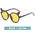 Kids cute rabbit ear round sunglasses yellow lens black frame children eyewear variant - Bright Black Frame Yellow Lens