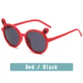 Kids cute bunny ear round sunglasses, fashion red frame children sun glasses for boys and girls. - Red Frame Grey Lens