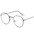 Klassische Vintage runde Metallgestell Brille klare Linsen stilvolle Brille fuer Damen und Herren - Waffengrau Rahmen (Transparente Bügelenden)