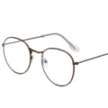 Retro Runde Metall Brillenrahmen Braune Optische Brille Trendige Unisex Sehhilfe Neu - Bronzerahmen (Transparente Bügelenden)