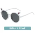 Kids cute bunny ear round sunglasses white and black variant fashion eyewear for children - White Frame Gray Lens