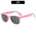 Kids pink frame classic sunglasses C4, cute neon party eyewear for children summer beach outdoor. - Square Frame (2140 Kids) / Pink Frame Gray Lens