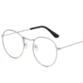 Klassische Metall Rundrahmen Brille Vintage Klarglas Brillen fur Damen und Herren Mode - Silberrahmen