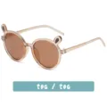 Cute kids cartoon rabbit ear sunglasses, transparent tea round frame children sun glasses. - Champagne Frame / Tea Lens