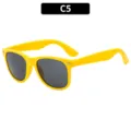 Kids neon yellow classic party sunglasses for summer beach, stylish UV protection eyewear. - Square Frame (2140 Kids) / Yellow Frame Grey Lens