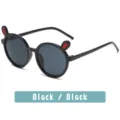 Cute black round children sunglasses with lovely rabbit ears design, perfect kids fashion eyewear. - Glossy Black/Grey Lens