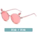Kids pink bunny sunglasses, cute transparent round frame children eyewear for sunny days - Transparent Pink Frame Pink Lens