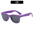 Kids classic purple party sunglasses, neon style summer beach eyewear for cute kids. - Square Frame (2140 Kids) / Purple Frame Grey Lens