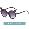 Kids Cute Rabbit Ears Round Sunglasses Black Grey Variant Children Fashion Trendy Sun Glasses - Glossy Black / Gradient Grey