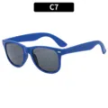 Kids classic neon party sunglasses, blue plastic frame, dark lenses, perfect for summer beach. - Square Frame (2140 Kids) / Dark Blue Frame Grey Lens