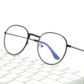 Metall runder Brillenrahmen, schwarze Gestellvariante, stylische optische Brille Alltag. - Blauer Rahmen (Transparente Bügelenden)