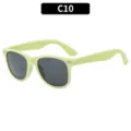 Kids neon classic sunglasses for summer beach party, light green frame, children sunwear. - Square Frame (2140 Kids) / Mustard Green Frame Grey Lens