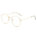 Retro runde Metall Brille klare Gläser Vintage Gestell stilvolle optische Brille Damen Herren - Goldener Rahmen Schwarzer Akzent (Transparente Bügelenden)
